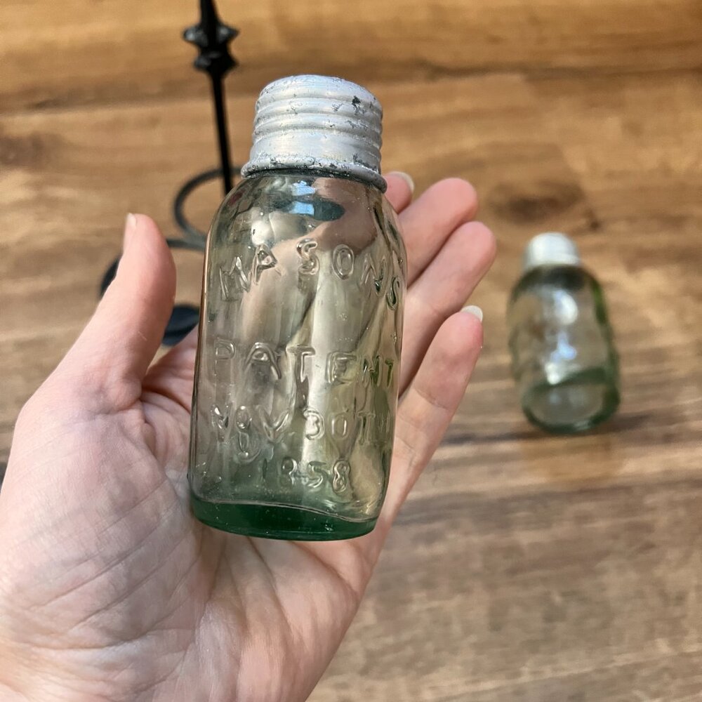 Vintage Mason Jar Salt, Pepper, Spice Holder with Iron Caddy - Picture 7 of 11